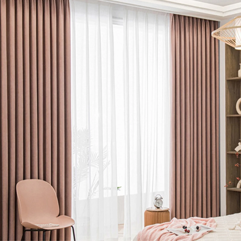 Japanese Cotton Linen Curtains for Living Room Bedroom New Shuffle French Thickening Blackout Senior Sense of Milk Tea Color