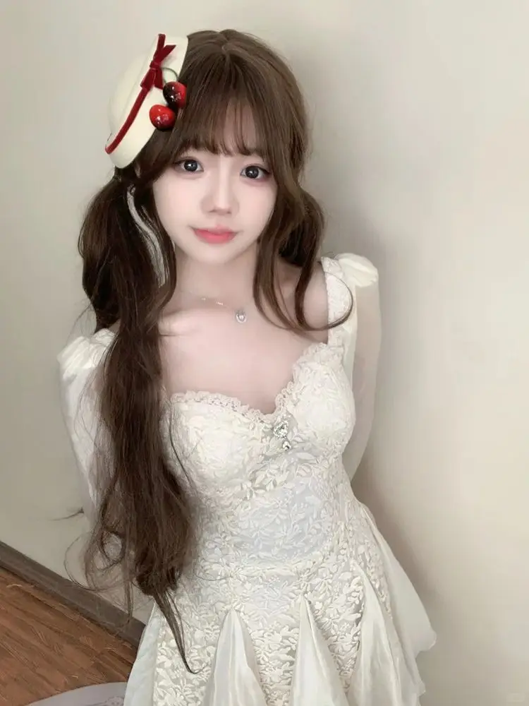 Fashion Autumn Long-sleeve Dresses Women French Style Elegant Lace Patchwork Dress Aesthetic Princess Slim Short Dress 2025 New