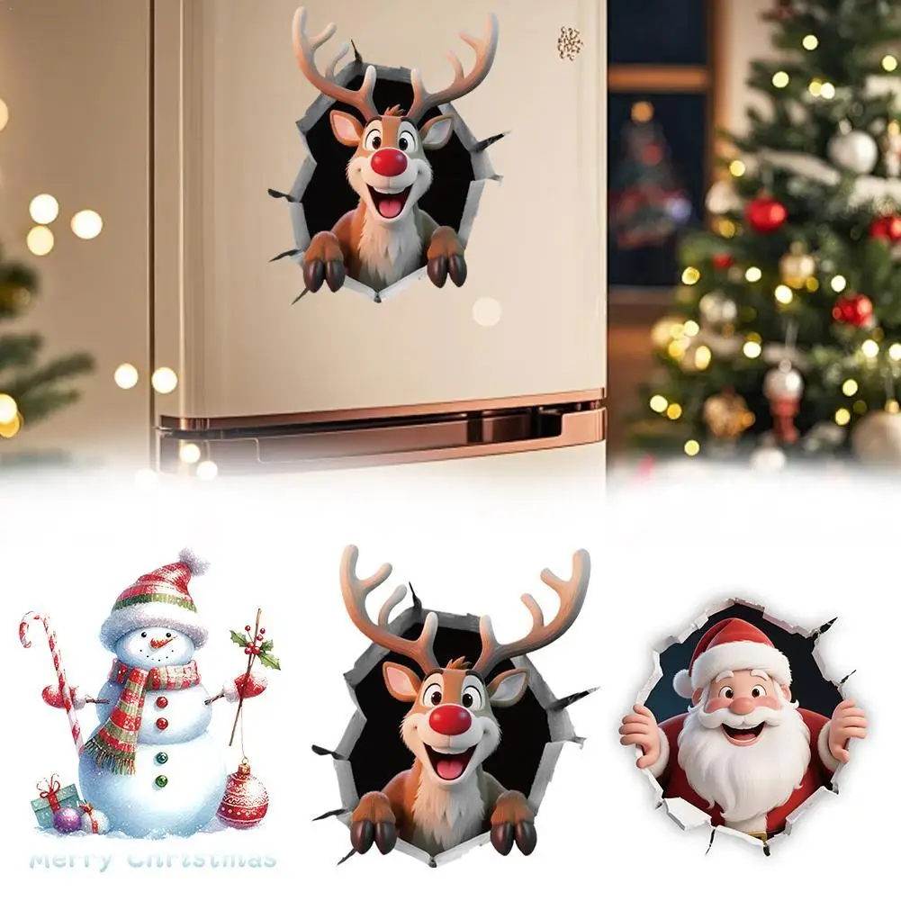 ثلاثية الأبعاد سانتا كلوز كسر من خلال الجدار ملصق بولي كلوريد الفينيل للإزالة عيد الميلاد جدار نافذة ملصق المنزل عيد الميلاد الديكور هدية السنة الجديدة 2025 #1
