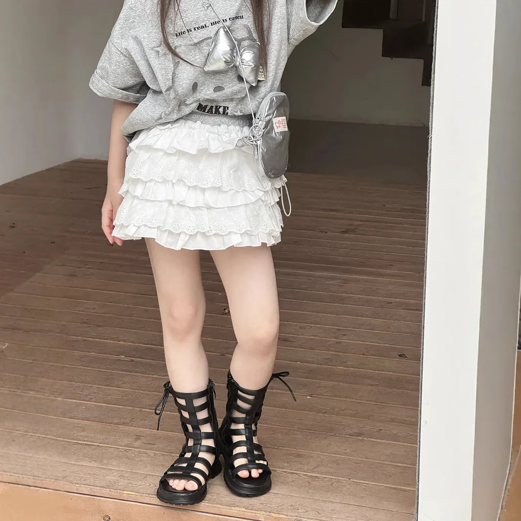 

Girls Skirt 2025 Summer New Childrens Clothing Korean Girl Baby Sweet Multi-layer Color Cake Pengpeng Skirt Casual Simple Daily