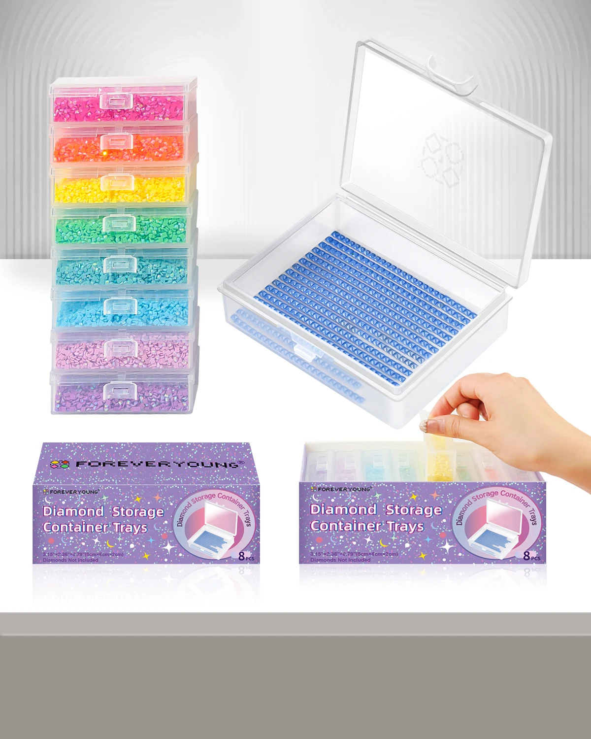 

8pcs Diamond Painting Accessories Trays with Lids, Easy to Carry,2-in-1 Diamond Art Storage and Diamond Art Trays, Bead Storage