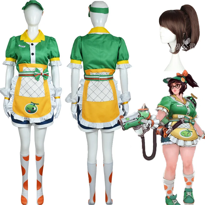 Overwatch مي تأثيري أنيمي مي لينغ تشو ازياء العسل الجلد الجلد خادمة فستان المرأة دعوى لعبة الملابس هالوين disfraz mujer