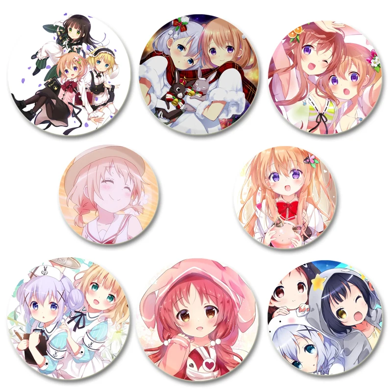 

Anime Is The Order A Rabbit Button Pins Kafuu Chino Hoto Kokoa Cartoon Badge Round Creative Brooches Jewelry Accessories Gifts