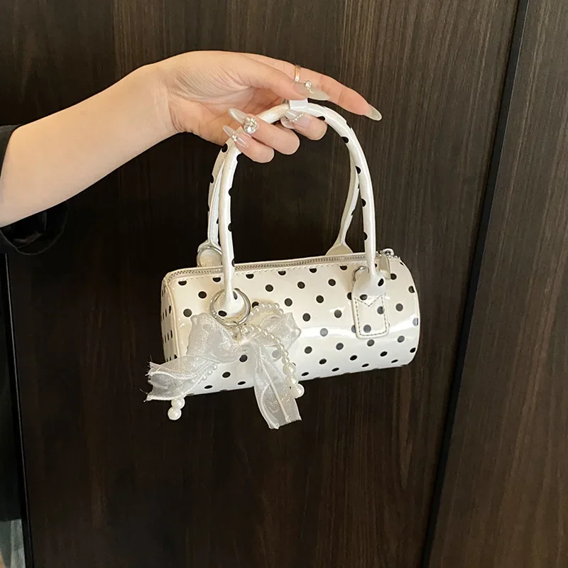 حقيبة موجة نقطة الموضة القوس النمط الغربي تنوعا المحمولة حقيبة كتف واحدة أسطوانية #4