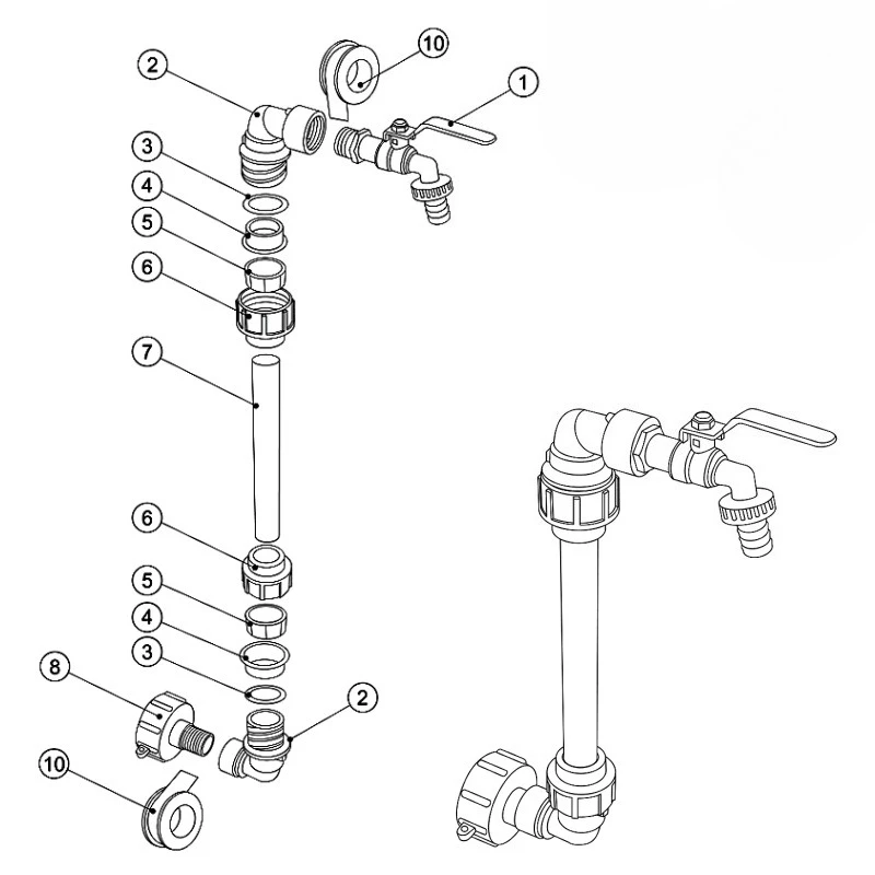 3/4 Inch Gooseneck IBC Tank Adaptor With Outlet Valve IBC Adapter Connection Kit For Tank Container Rainwater Tank