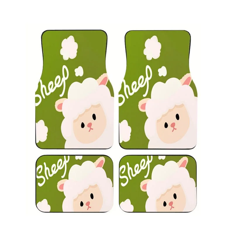 

Cartoon Sheep Print Green Background Car Floor Mats 4Pcs Set Universal Fit Anti-slip Auto Carpet for Car SUV Truck Foot Pads