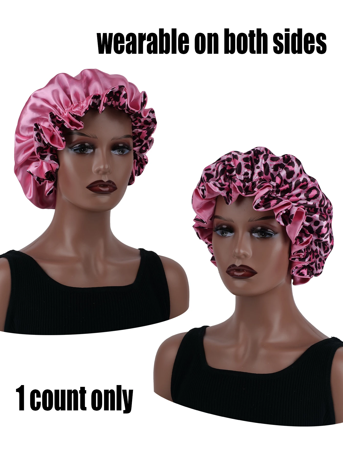 Leopard Print Satin Nightcap Double Layer Silky Bonnet with Adjustable Elastic Band High Quality Sleep Cap for Women