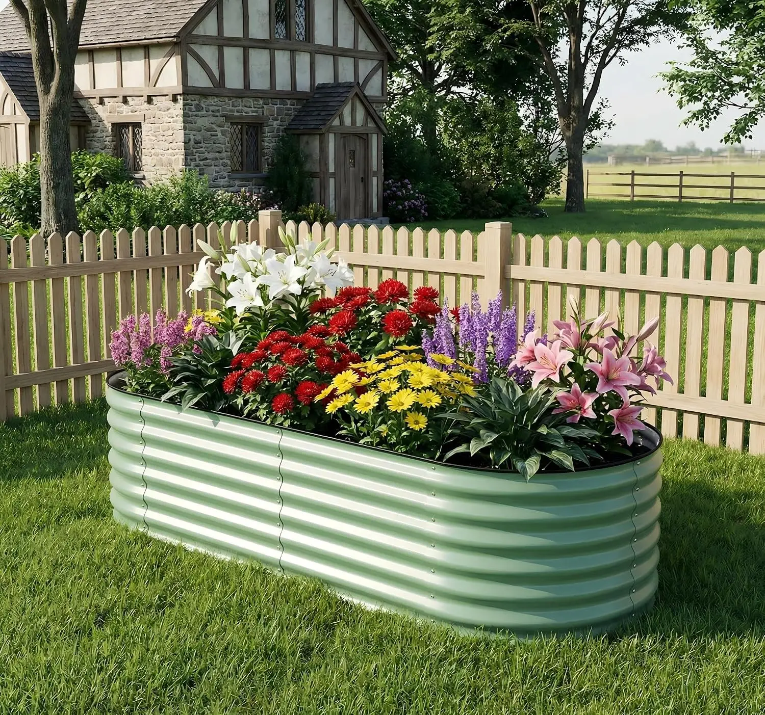 6x3x2ft Galvanized Raised Garden Bed, Oval Outdoor Metal Planter Box, Customized