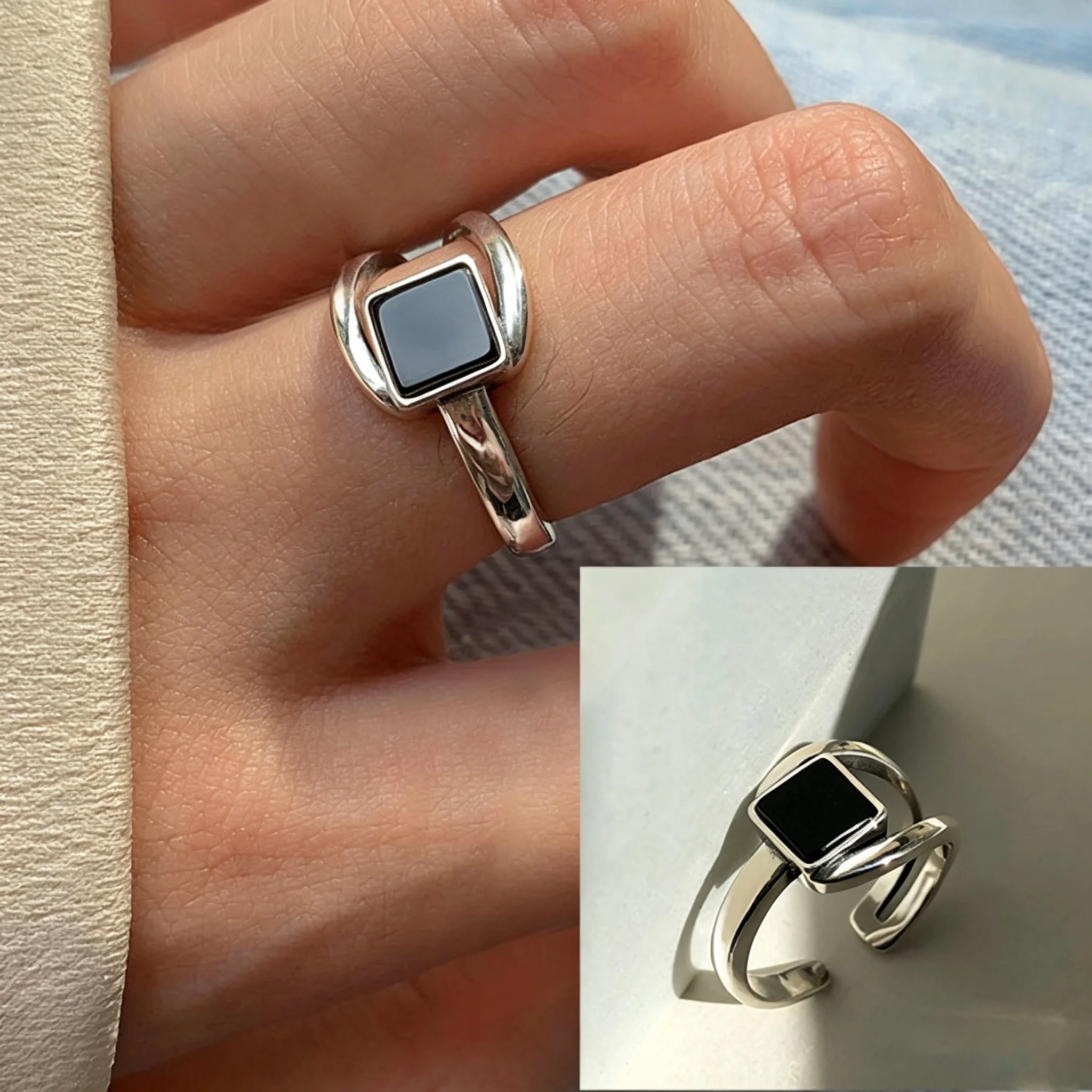 Women's 925 Sterling Silver Thick Double Layer Ring, Minimalist Gift