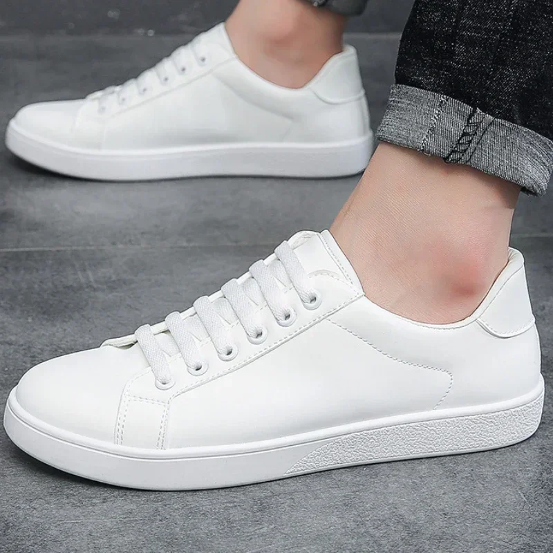 

Men's White Sneakers Spring Fashion Korean Style Round Head Lace Up Casual Outdoor Walking Flat Shoes Zapatillas De Deporte