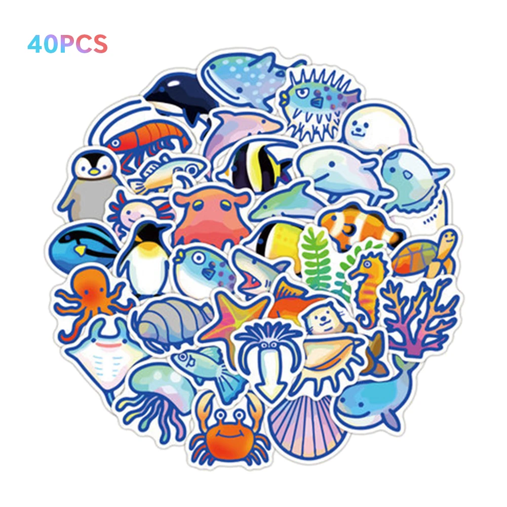 40 шт. бутылка для воды, милый автомобильный скейтборд, Водонепроницаемый модный «сделай сам», скрапбукинг, морские животные, мультяшная наклейка, Забавный чемодан для ноутбука
