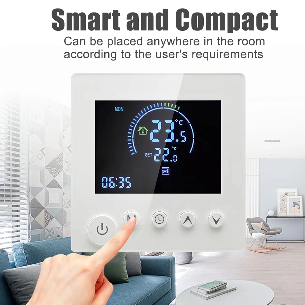 Programmable Smart Wall Thermostat NTC Sensor LCD Display Touch Button Water Heating Warm Floor Underfloor for Home Room