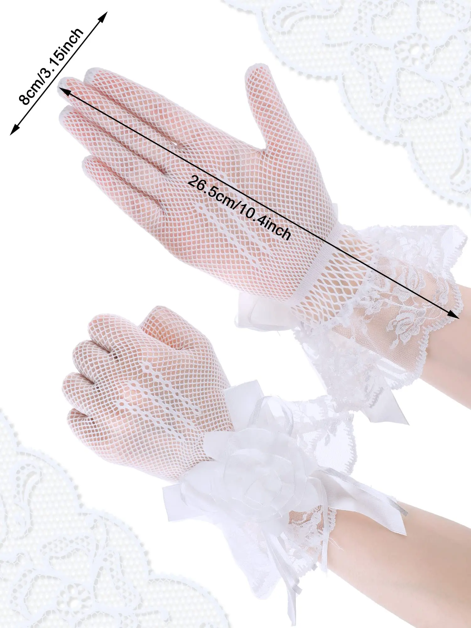 Bridal Mesh Gloves Short Floral Lace Wedding Gloves Wrist Length Tea Party Gloves for Women and Girls