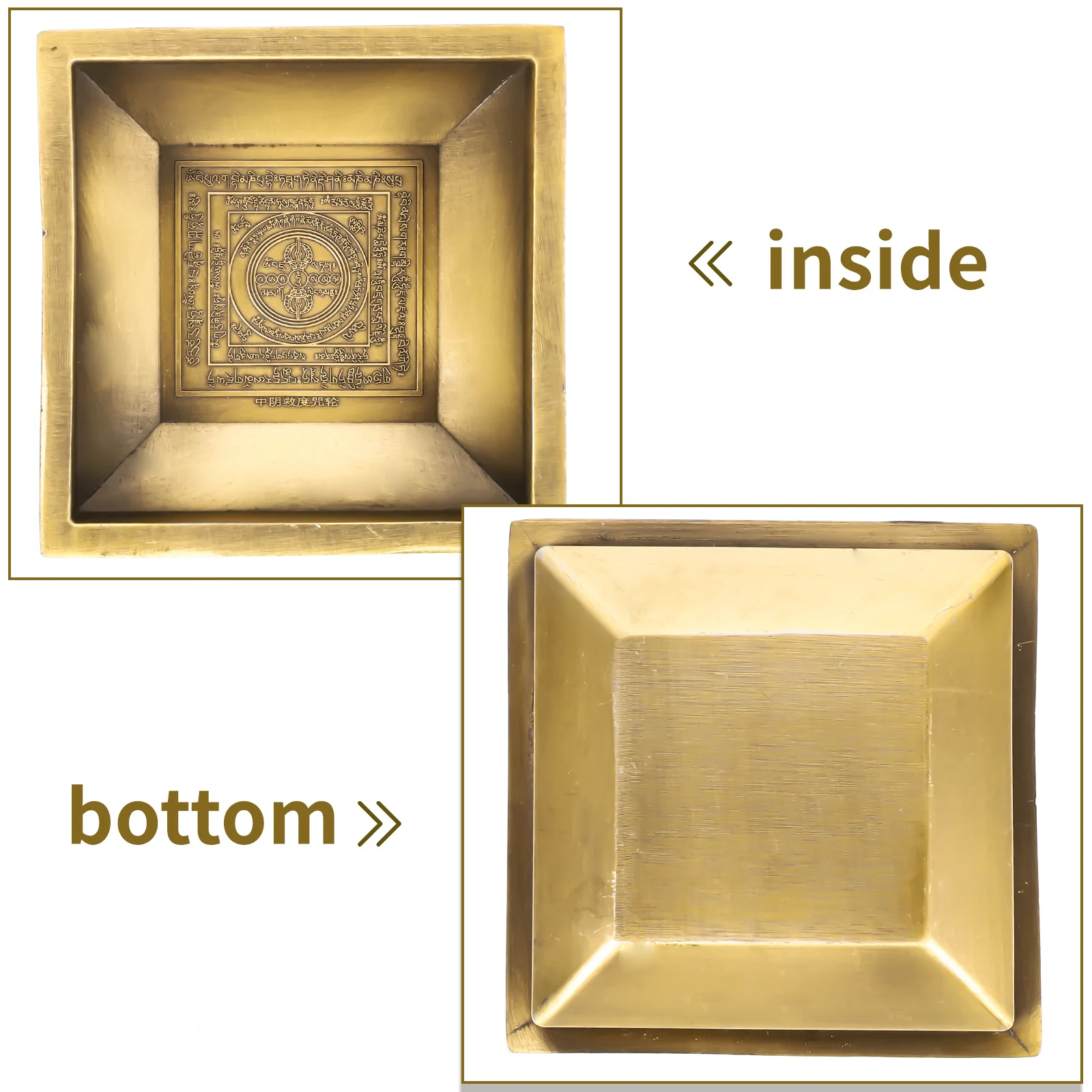 

Copper Incense Ash Container Vintage Offering Plate Temple Dish Carved Pattern Multi-Use Buddha Tribute Burner