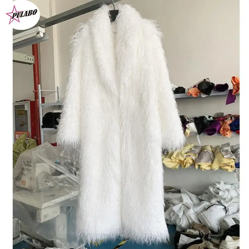 

PULABO Overcoat Thickened Faux Fur Coat Winter Clothing Imitated Fur Sheep Fur Ultra-Long Green Fruit Collar over the Knee