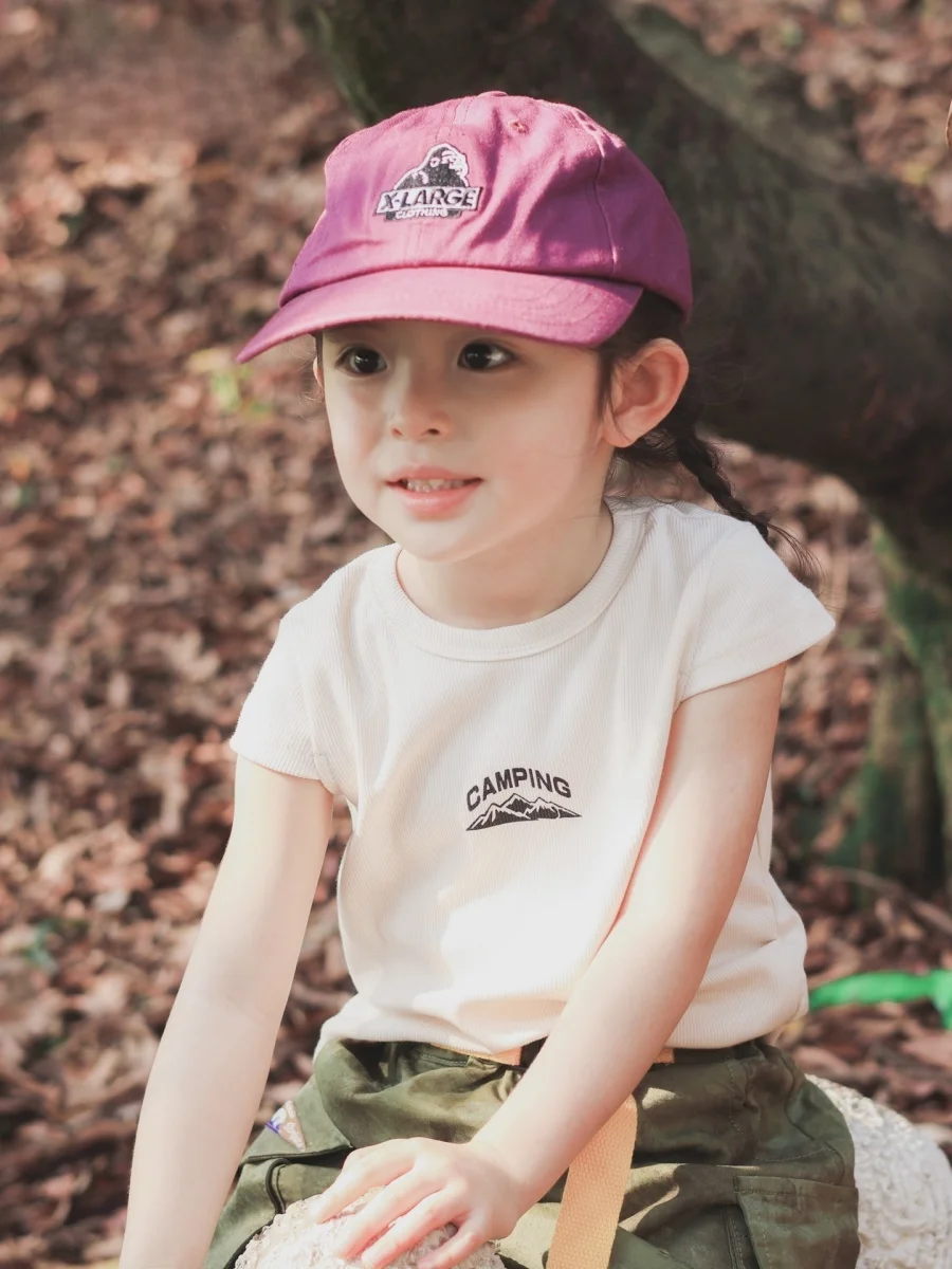 Casual Loose Cotton T-Shirt for Girls Outdoor Camping Short Sleeve Breathable Comfortable Spring Summer Fashion Kids Clothing