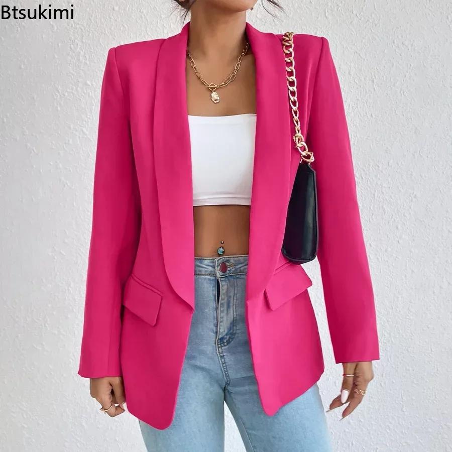 2024 Women\'s Spring Autumn Blazer Suits Solid Rose Pink Slim Women\'s Elegant Jacket  Formal Office Blazer Jacket Suits Female