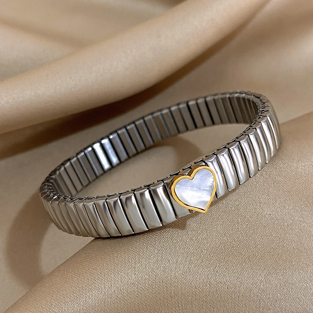 Greatera-أساور مرنة من الفولاذ المقاوم للصدأ للنساء ، أساور مطلية بالذهب ، نجمة ، قلب ، سحر القشرة ، سوار سلسلة الارتباط ، مجوهرات #4