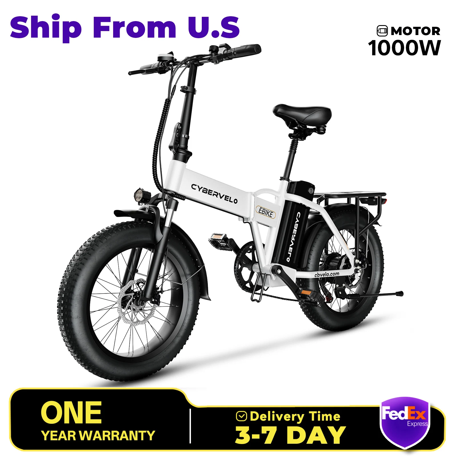 

48V 20.8AH Removable Battery EBike,30+MPH,1000W Folding Electric Bike,80 Miles Max Range Electric Bike for Adults, 20" Fat Tire