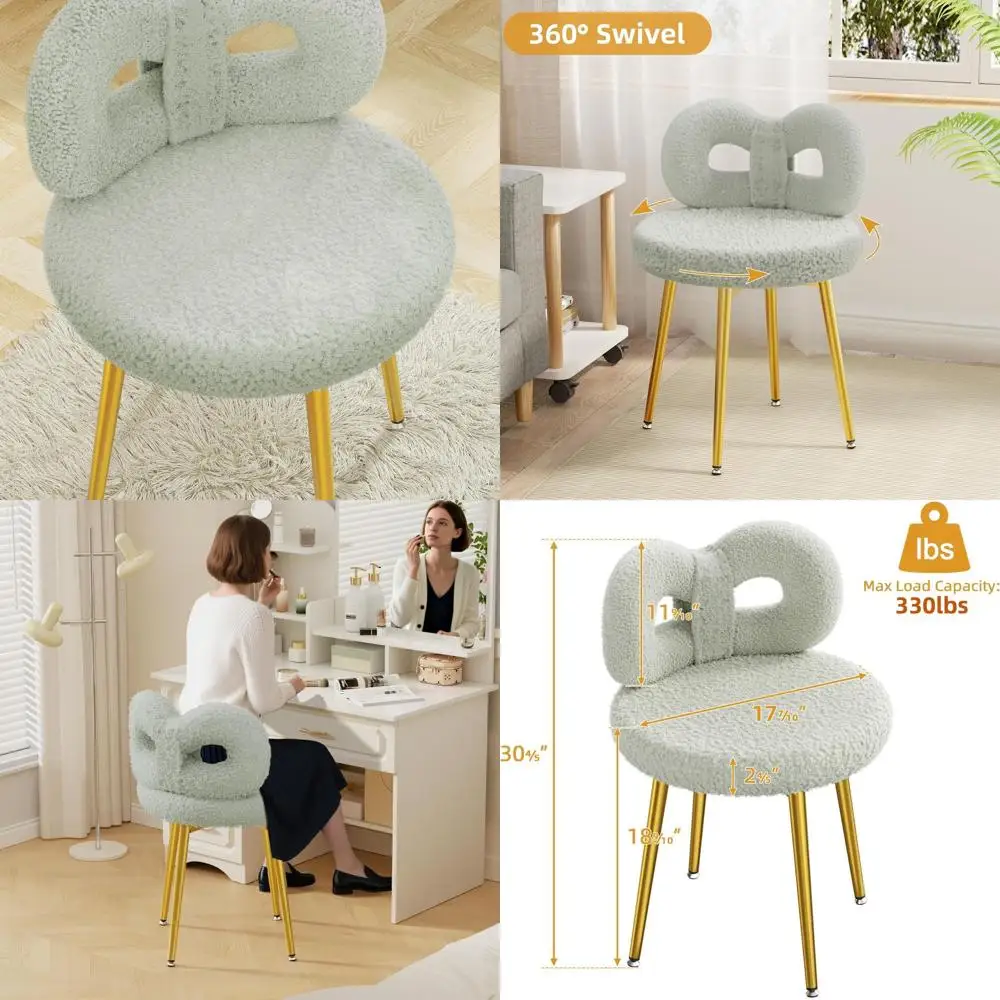 

Серое вращающееся кресло для туалетного столика с золотыми ножками для спальни и гостиной