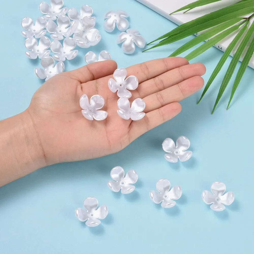 200pcs 3/4/5-Petal Flower ABS Plastic Imitation Pearl Bead Caps for jewelry making End Connector Decor accessories Supplies