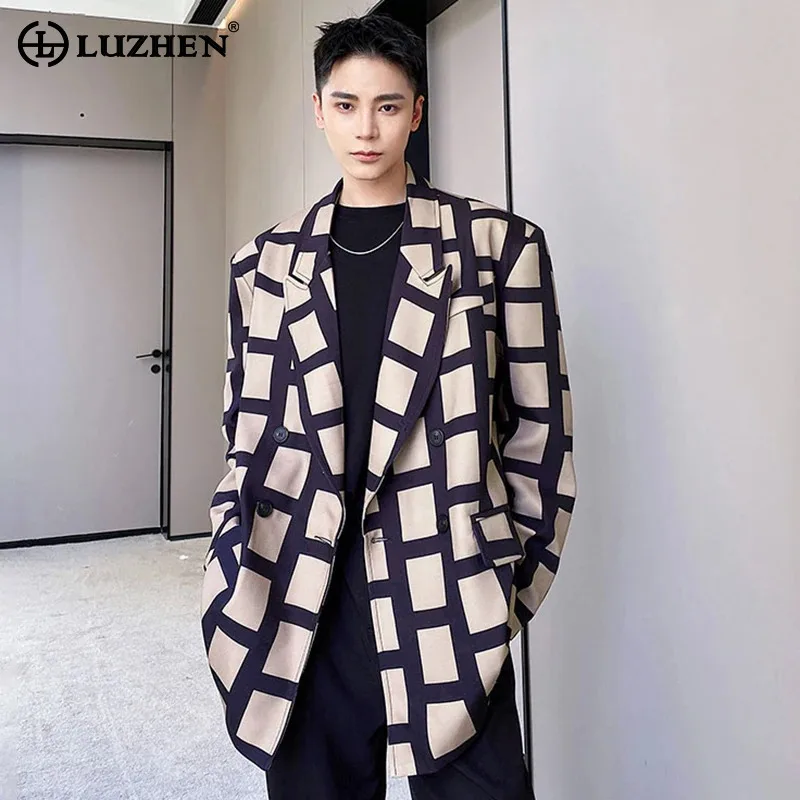 

LUZHEN модный оригинальный клетчатый свободный пиджак с принтом, мужской осенний элегантный красивый повседневный мужской пиджак 2025 года, новая одежда JY3711