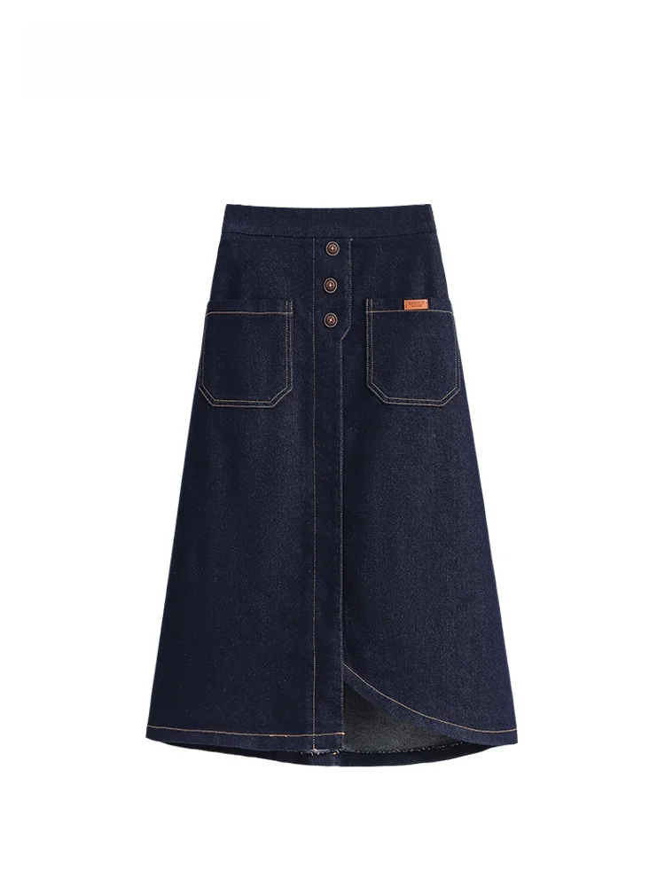 

High Waist A-Line Denim Skirt for plus Size Women Spring New Sle Loose Fit Casual Cotton Polyester Blend Slimming Trendy