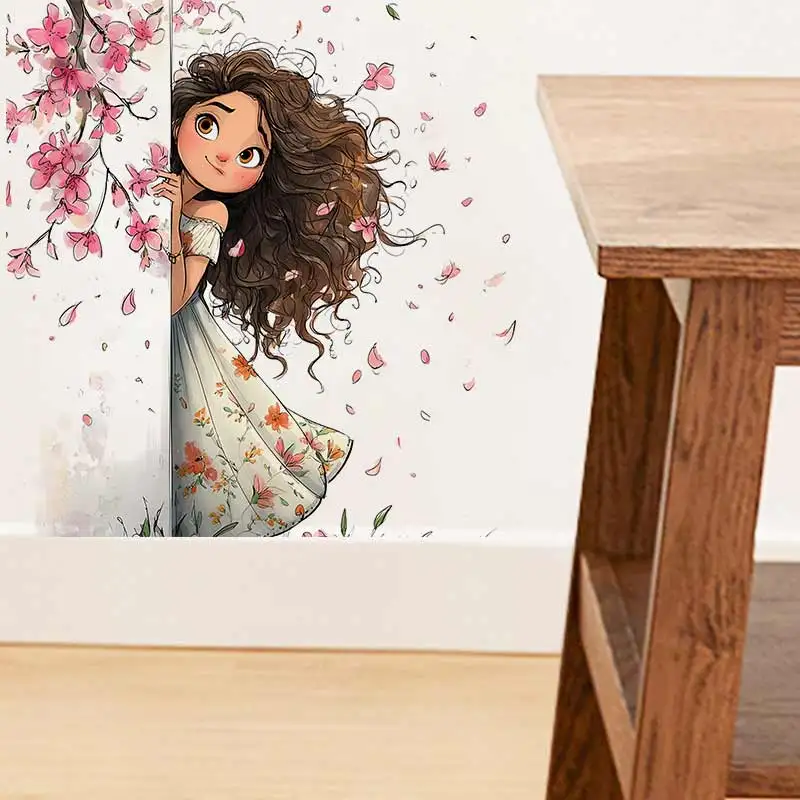 Peeking Girl & Flower Wall Sticker Baby Room Decoration Mural Self-adhesive Bedroom Home Wallpaper Nursery Decor Decals M1569