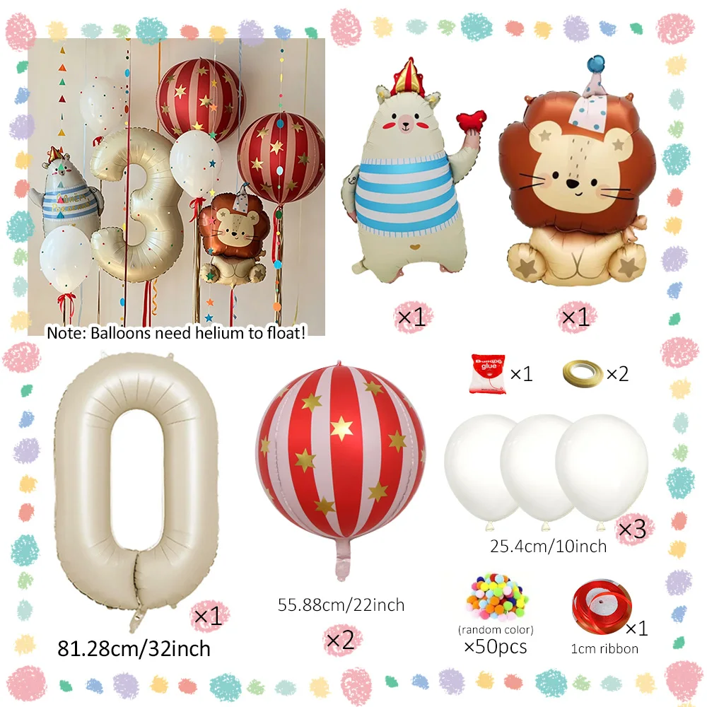 Karnevals-Themen-Dekorations-Ballon-Set, Cartoon-Löwen-Ballons, für Zirkus-Themen-Geburtstage und Karnevals-Party-Dekorations-Ballons