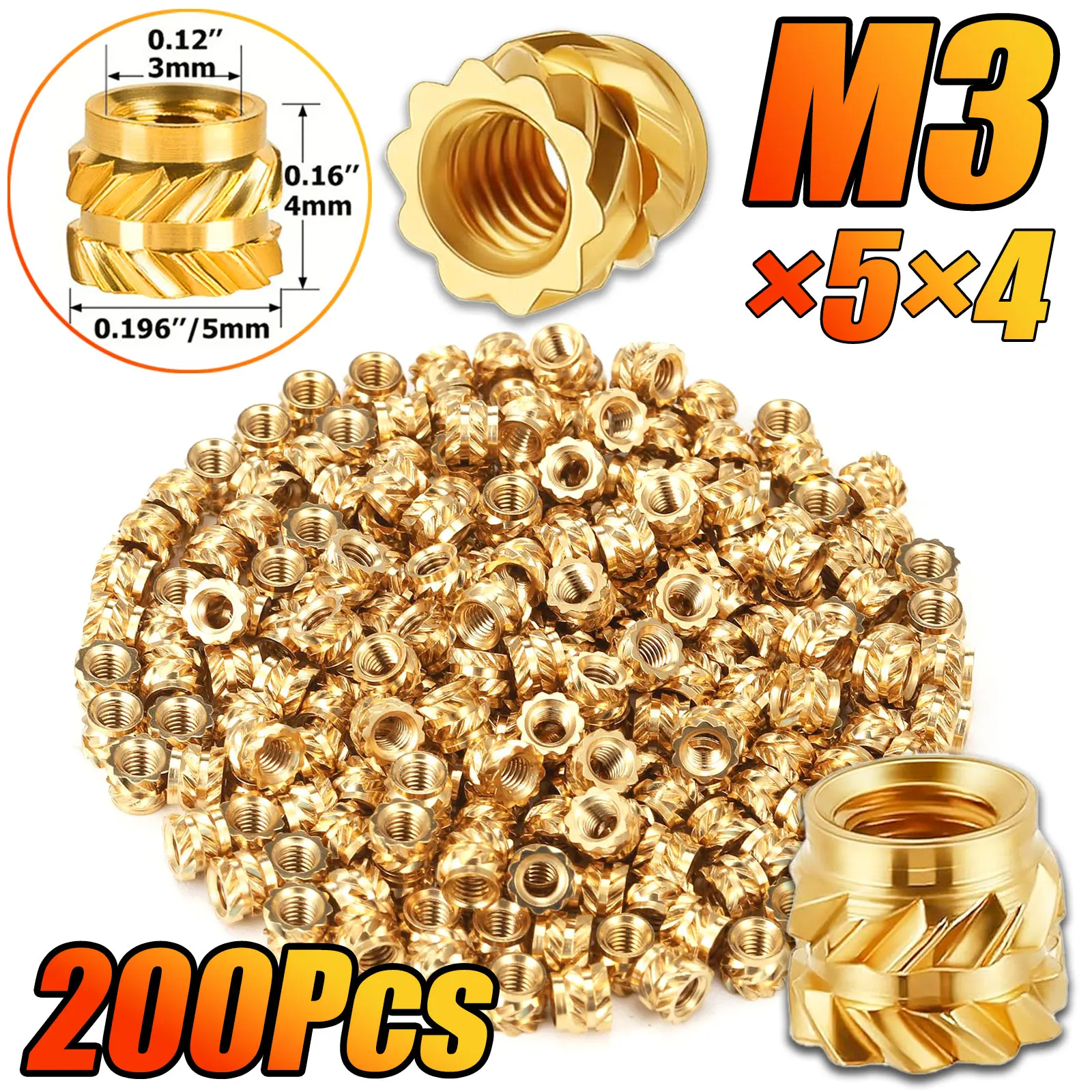 200pcs M3 Heat-Set Threaded Inserts for 3D Printing, Press-in Nuts for Plastic Shells, Automotive & 3D Printed Parts