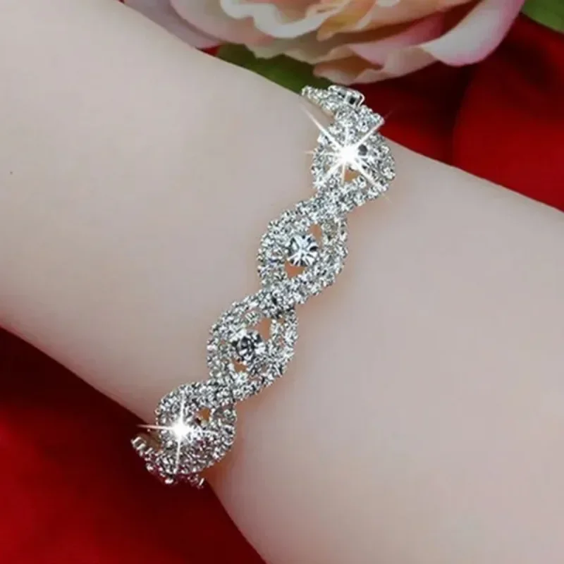 Delysia King Women Elegant Luxury Bracelet Ladies Unlimited Rhinestone Wrist Chain Birthday Party Gifts (color: Silver)