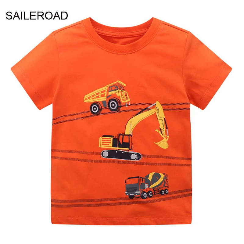 

SAILEROAD Summer T Shirt Cotton Short Sleeve Cartoon Vehicles Excavator T-shirts Kids Tee Girl Tops Boys Children Clothes