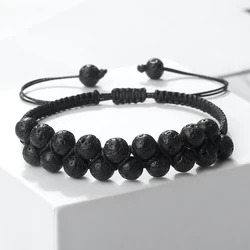 6mm Natural Stone Bracelet Lucky Rope Braided Black Lava Malachite Onyx Beads String Bracelets & Bangles Charm Wrap Yoga Jewelry