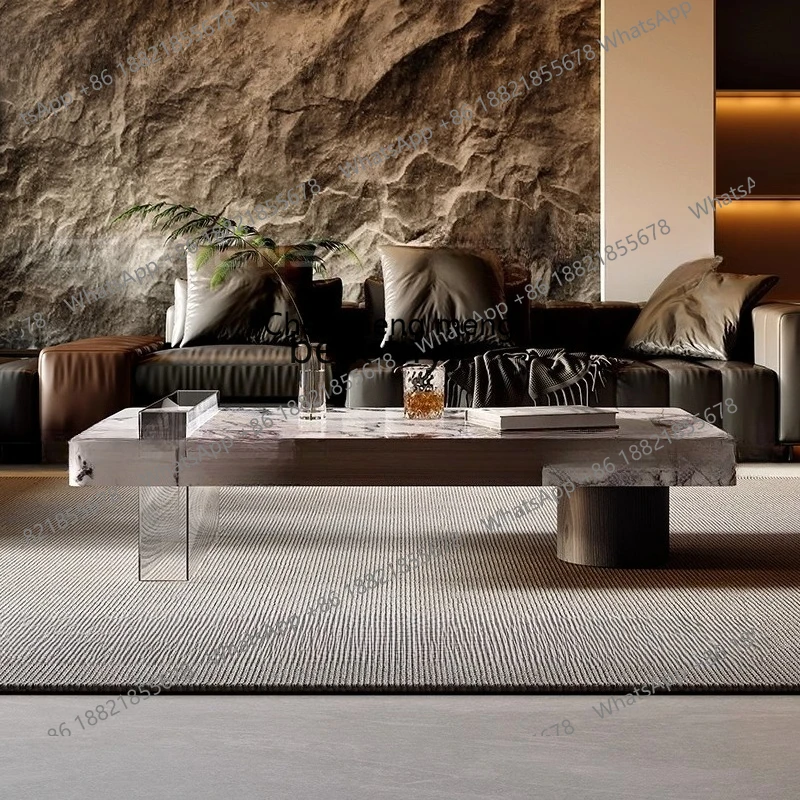 

X Minimalist natural marble coffee table small apartment smoked solid wood with storage living room tea table