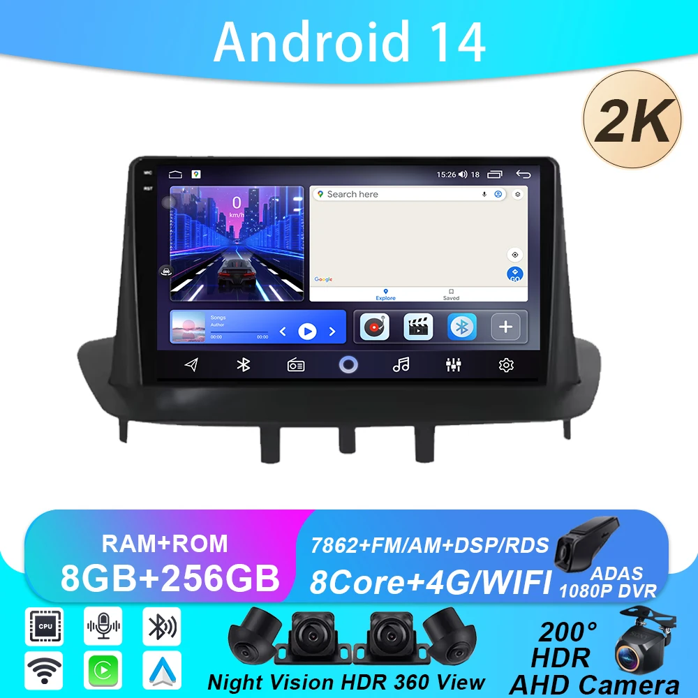 Android Auto For Renault Megane 3 2008 - 2014 Intelligent System Car Radio Player Bluetooth GPS Navigation 4G WIFI No 2din DVD