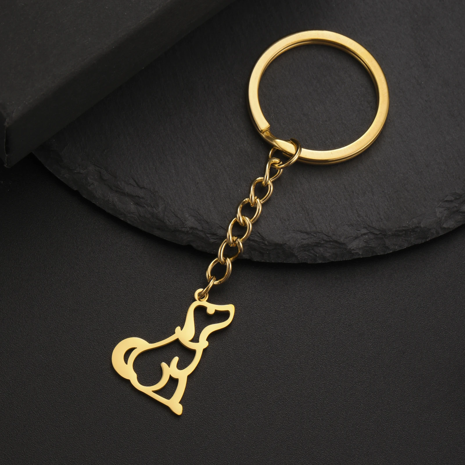 Beagle Labrador Puppy Dog Keychain Gift For Men Women Family Father Kid Child Gold Color Stainless Steel Key Chain Ring Jewelry