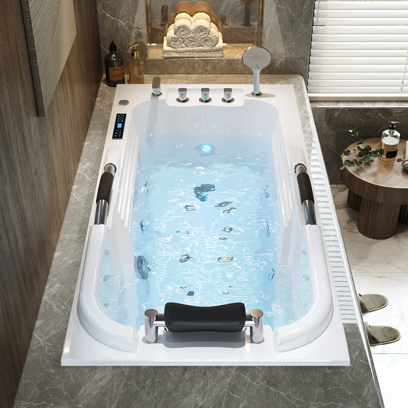 أكريليك مع درابزين، حوض استحمام مدمج منزلي للبالغين مربع ذكي لتدفئة درجة حرارة ثابتة #4