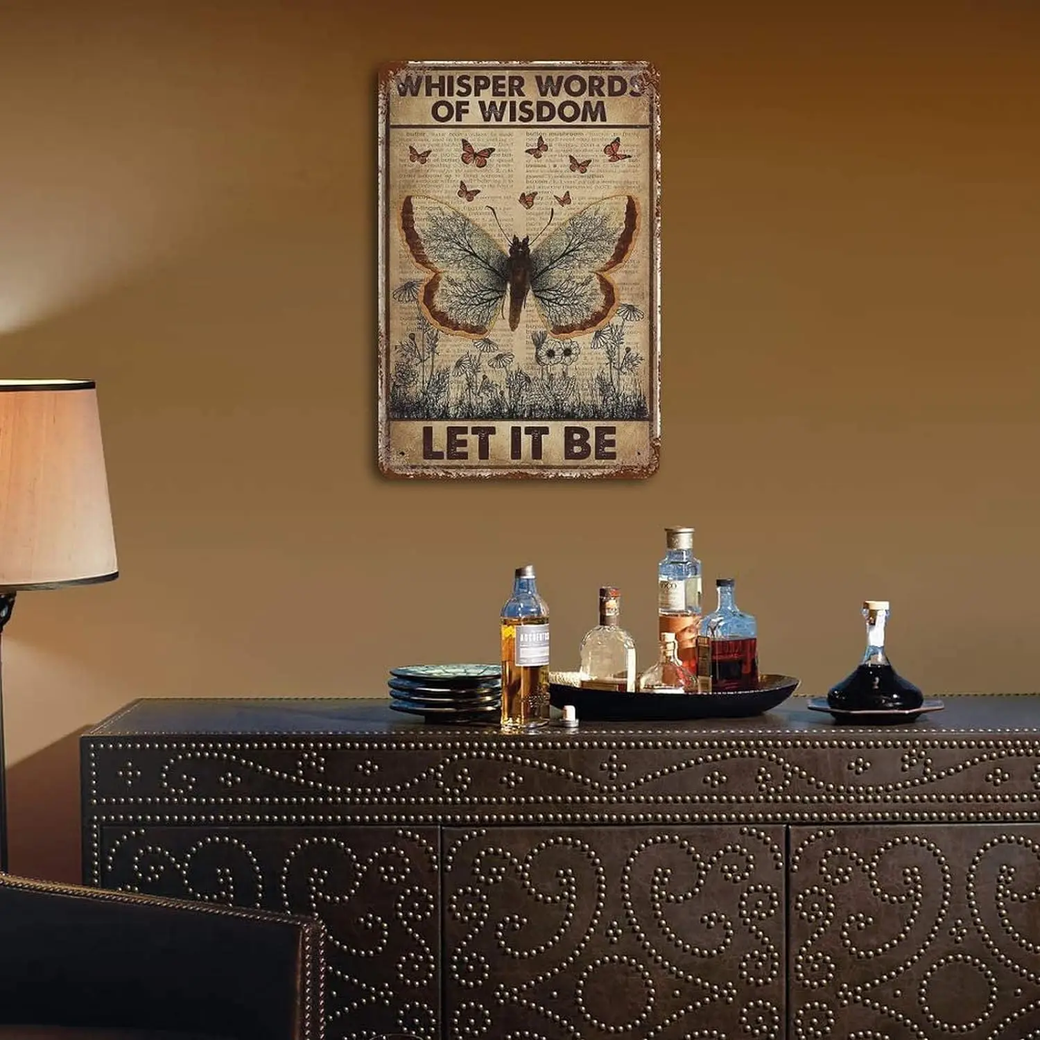 فراشة معدن القصدير علامة الهمس كلمات الحكمة دعها تكون جدار ديكور مضحك الديكور للمنزل المطبخ بار المرآب