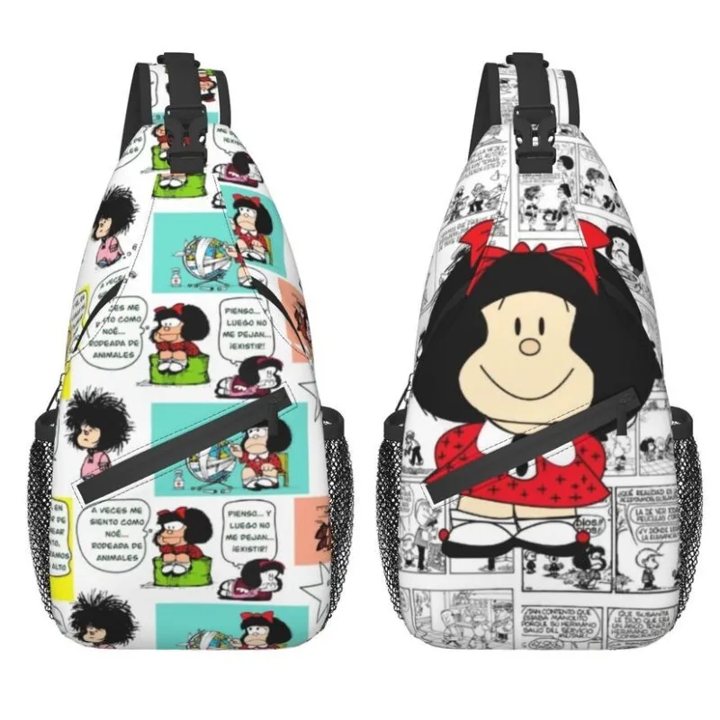 Mochila cruzada informal de Manga Quino Mafalda para hombres, bolsos de pecho de hombro de dibujos animados Kawaii para viajar