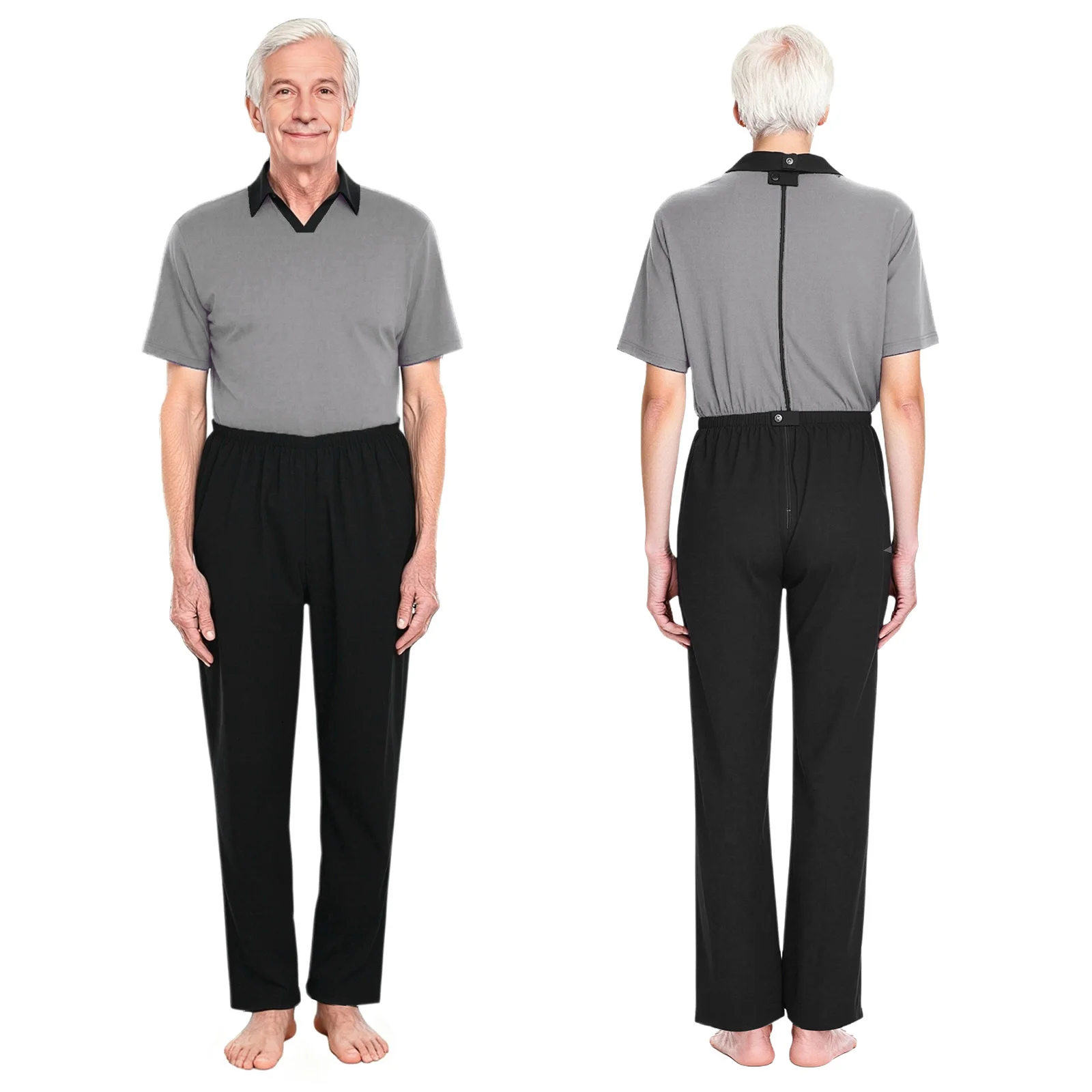 Mens Special Needs Adaptive Clothing Short Sleeve Anti-Strip Back Zipper Jumpsuit for Alzheimer Disabilities Elderly Patient