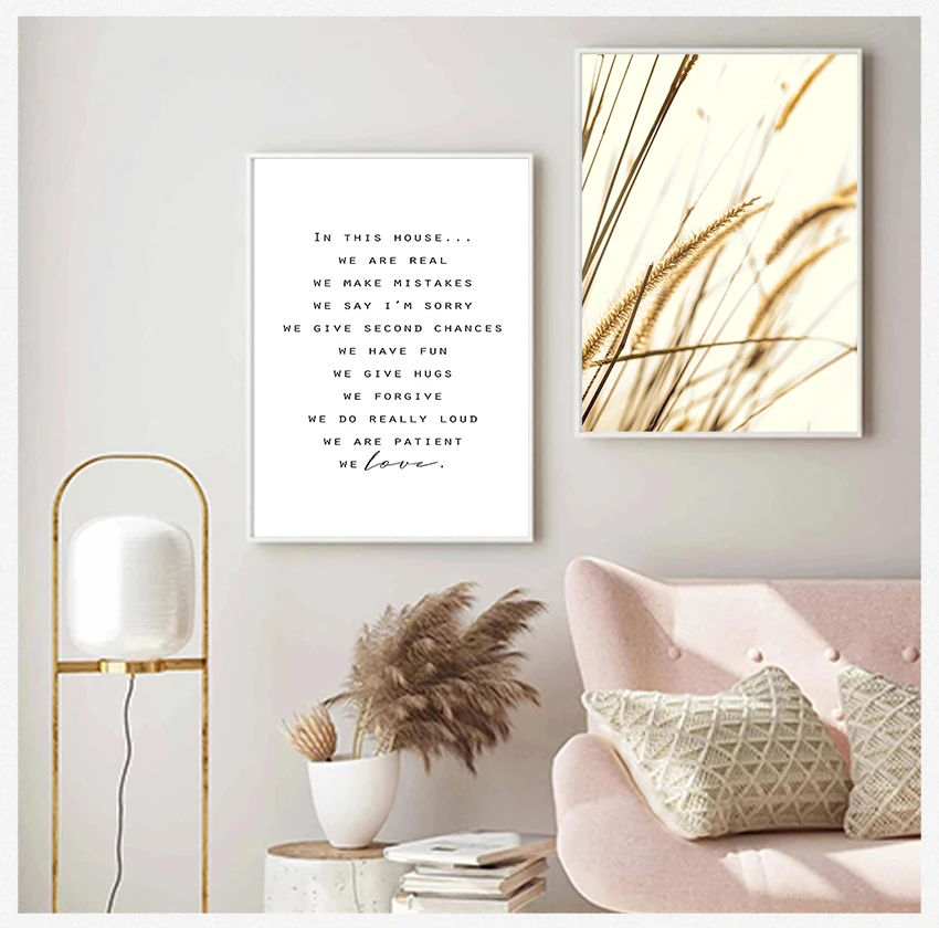 Art Nordic Home Minimalist Wall Decor Pastel Colors Canvas Painting Decoration Scandinavian Poster Wheat Print Family Rules Wall