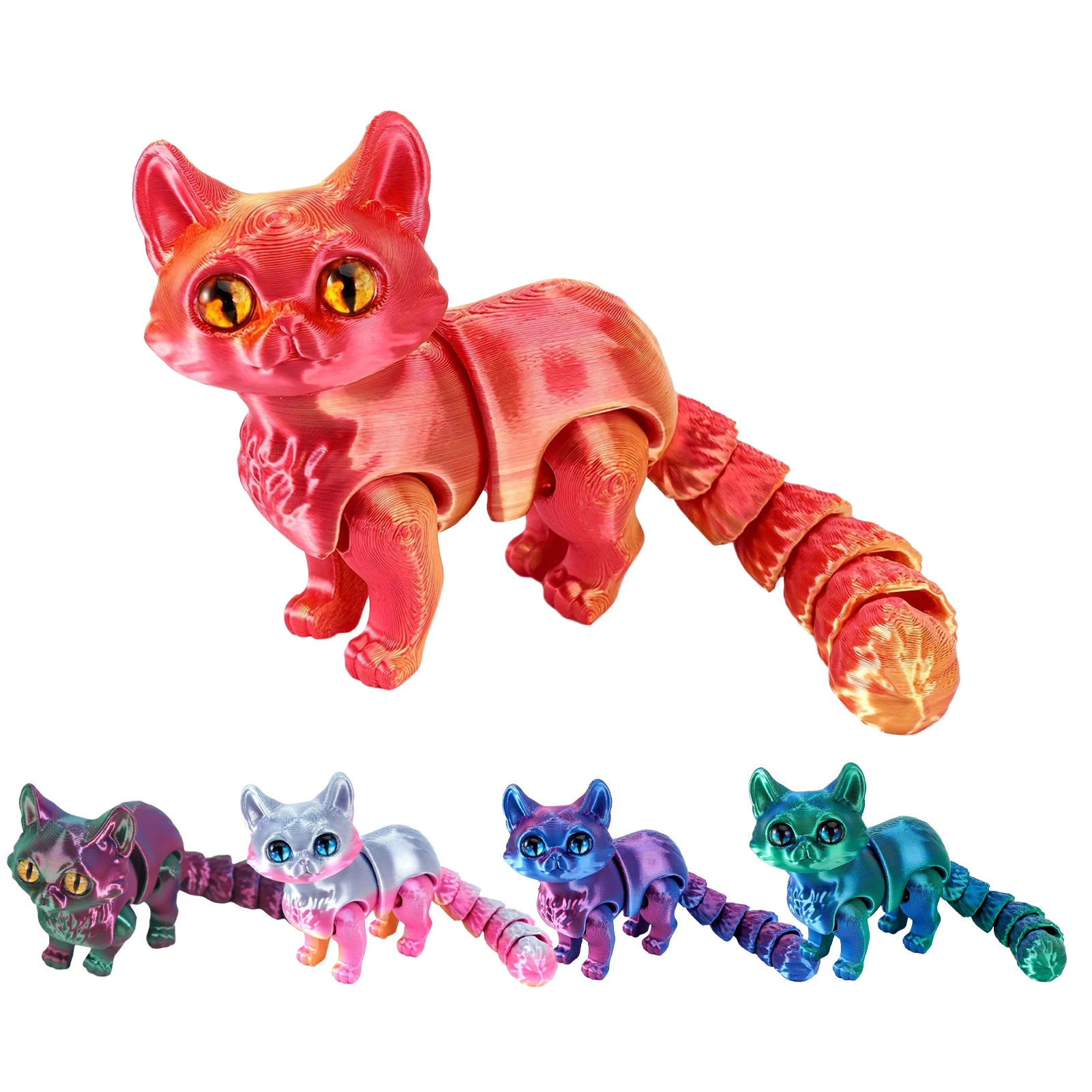 

3D Printed Cat 3D Print Animals Fidget Toys Decor for Relief Cartoon Animal Statue Desk Ornament for Kids Friends Family