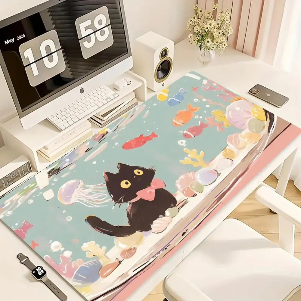 

Cartoon Black Cat Cute Printed Mouse Pad Large Rubber Anti-slip Desk Accessories Mousepad for Offices & Gamer Keyboard Decor Mat