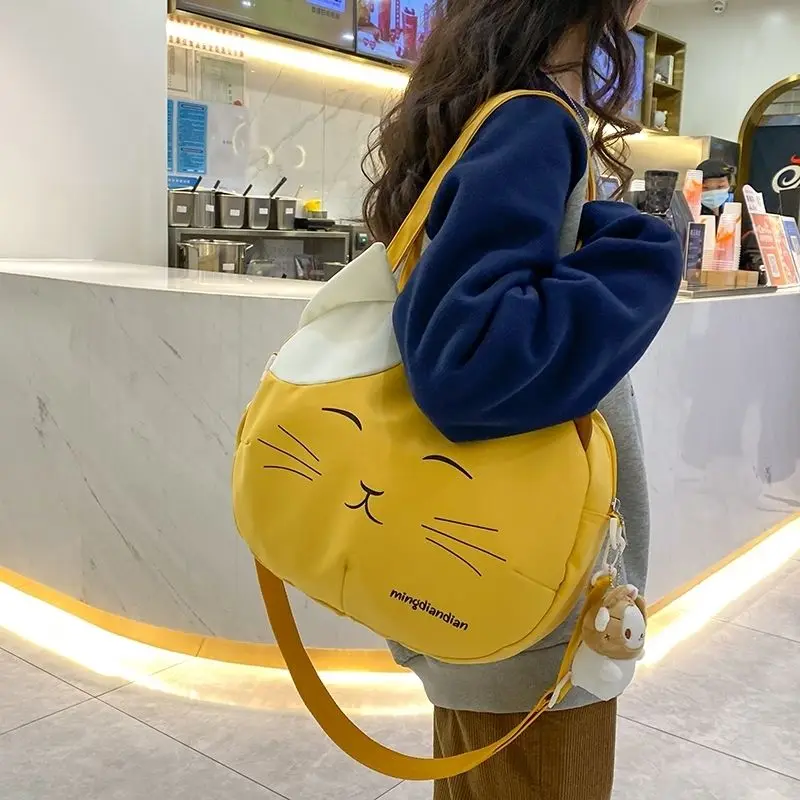 Cute Cat Tote Bag Large Capacity Round Cartoon Handbags Shoulder Bag Bags for Women Youth Fashion Sling Messenger Bag Purses Sac