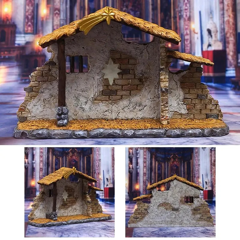 Nativity Manger Shed Ornament Home Decor Manger Church Resin Statue Nativity Scene Ornament Set Religious Decor For Room Family