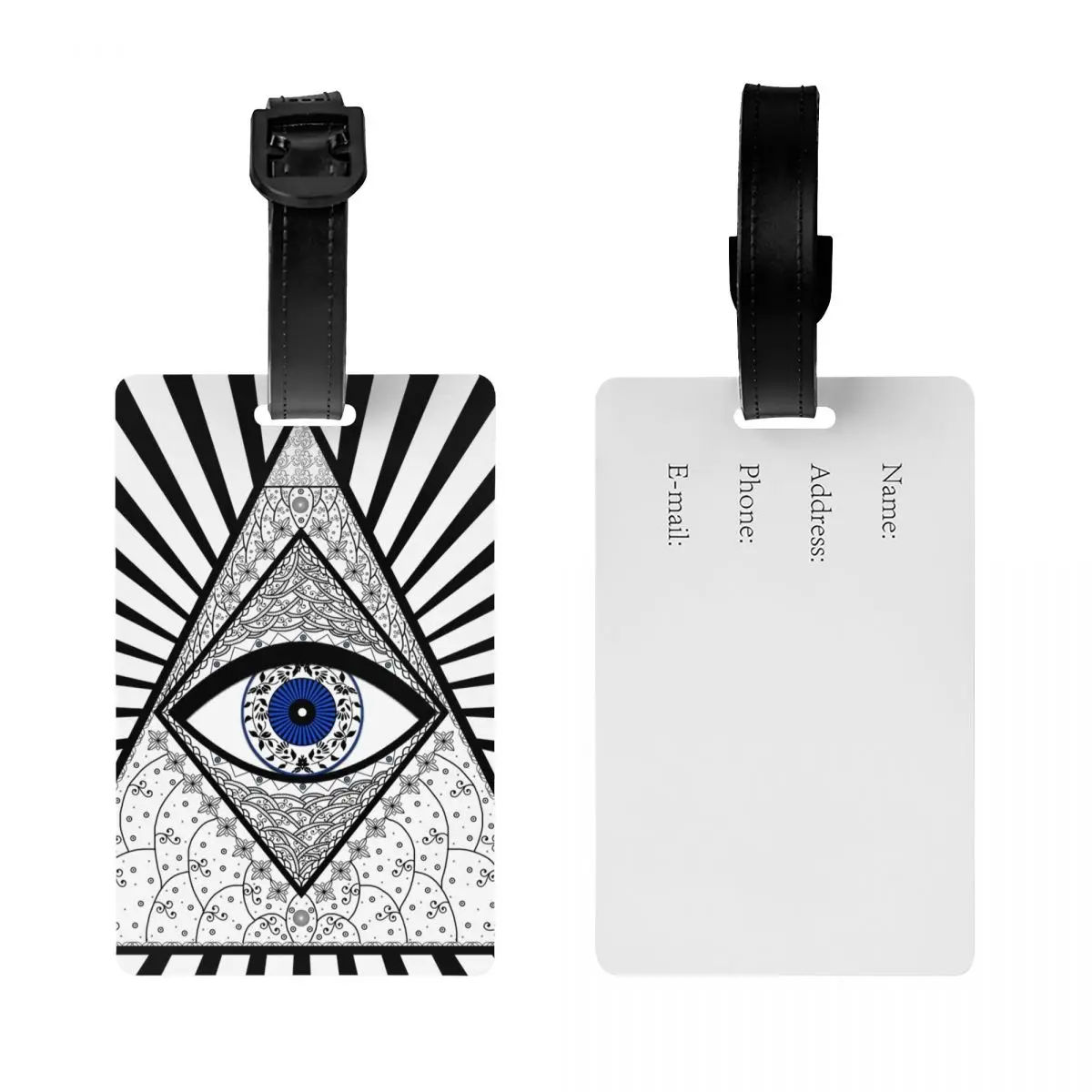 Custom Evil Eye Good Luck Charm Energy Triangle Luggage Tag Custom Geometric Amulet Nazar Baggage Tags Privacy Cover ID Label