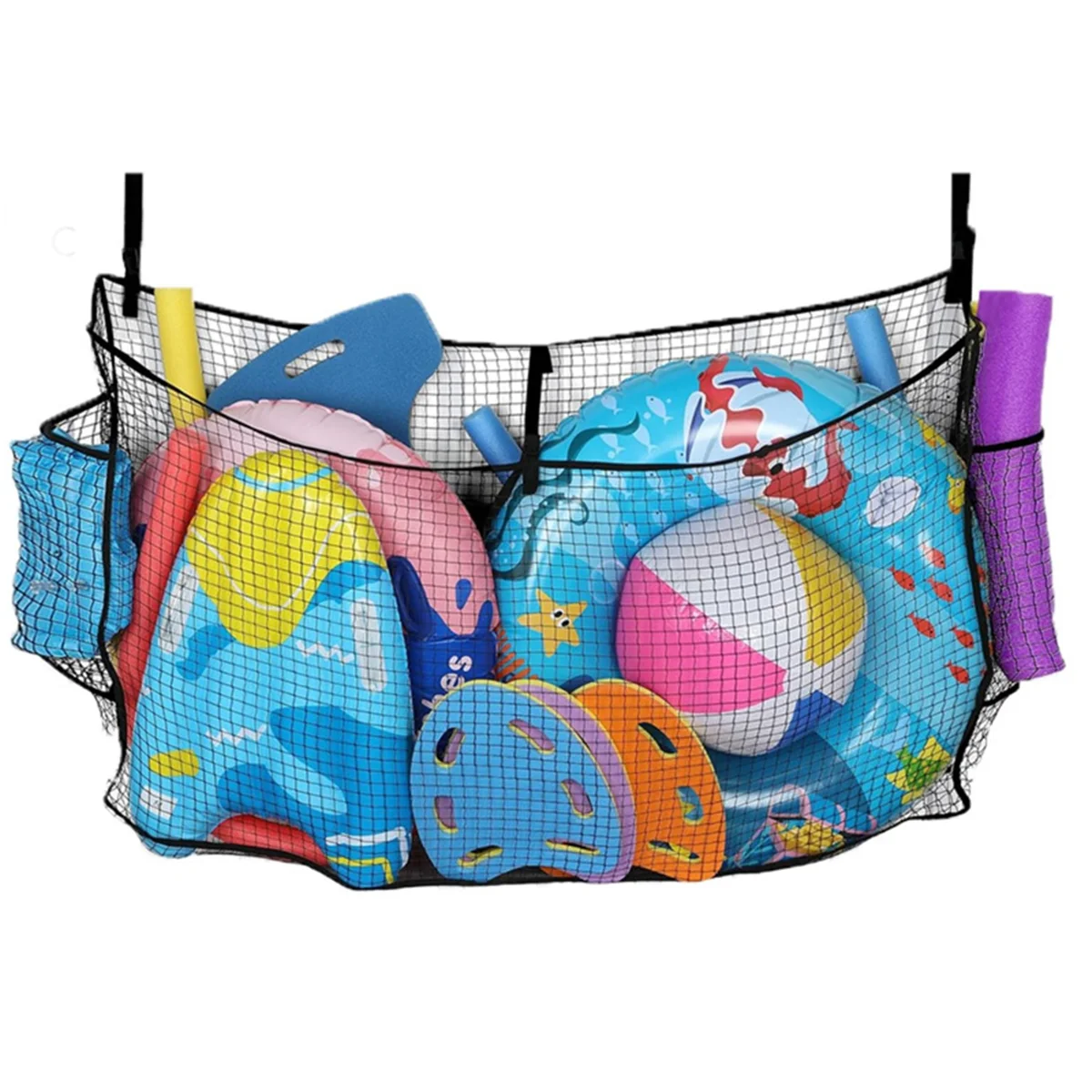 NEW Large Pool Float Toy Storage Net DurableMesh Net Organizer for Fence with Straps, Poolside Fence Toys Holder