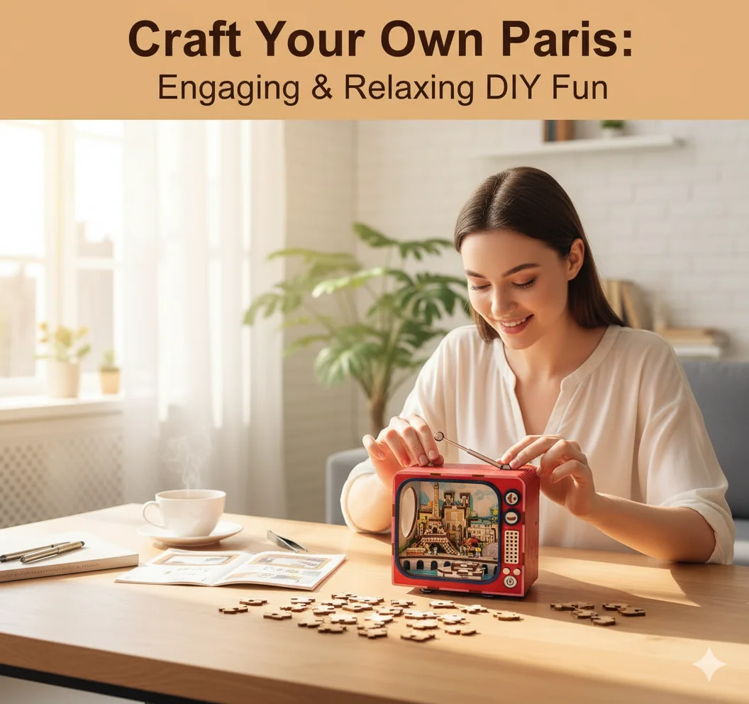 DIY Houten TV Puzzel Model 89PCS Handgemaakte Retro Montage Speelgoed Met Verlichting Architectonisch Ornament Cadeau Voor Volwassenen Kids Decor
