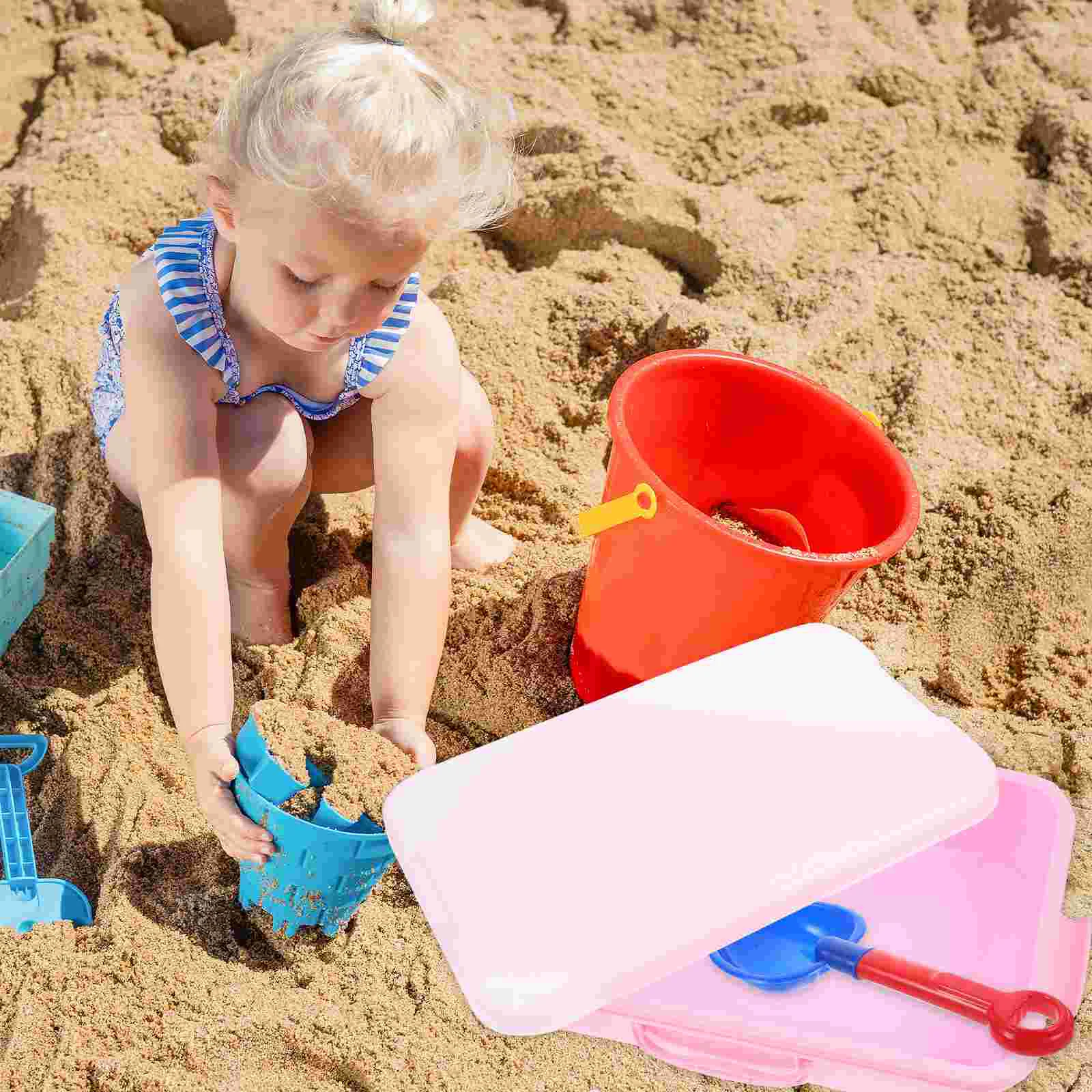 Mesa de areia caixa de armazenamento crianças sandbox brinquedo ao ar livre para meninas bandeja mala interior grande clipe