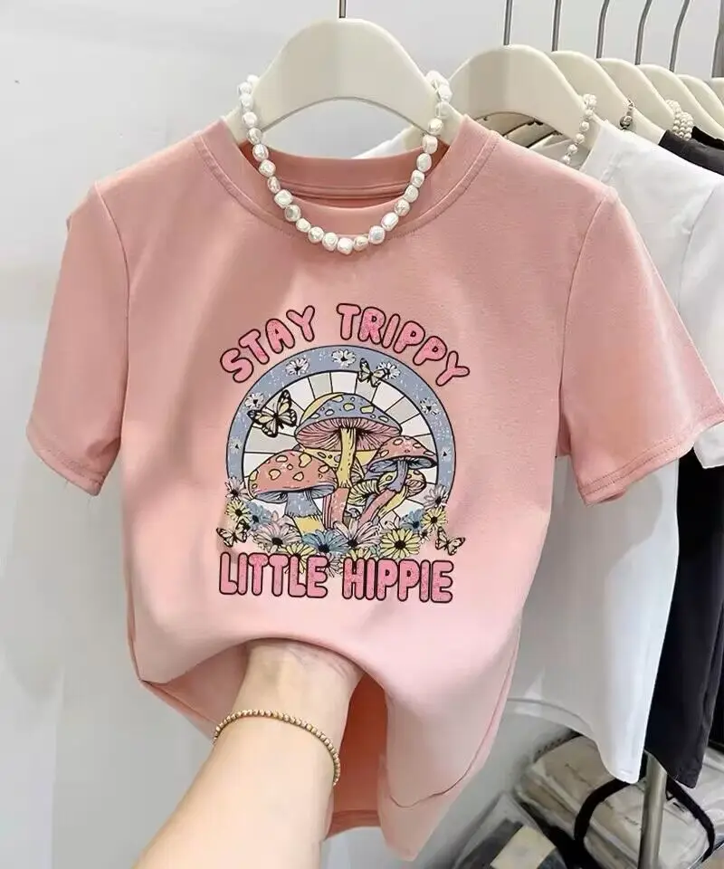 Stay Trip Summer  Cartoon Strawberry T-shirts Harajuku Short Sleeve Loose OCasual Tops Women O Neck All Match Casual Tees